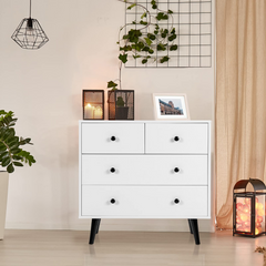 Tangkula 4 Drawer Dresser, Freestanding Storage Cabinet with Legs & Metal Handles, Modern Storage Drawer for Bedroom, Nursery Room (White)