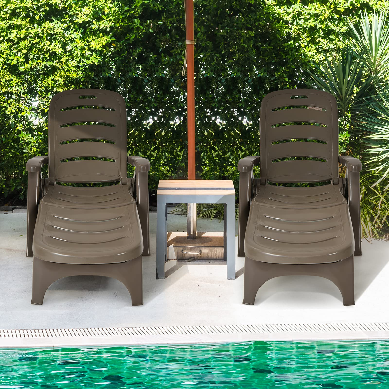 Outdoor Chaise Lounge Chair, Adjustable 5-Posistion Recliner Chair with Built-in Wheels