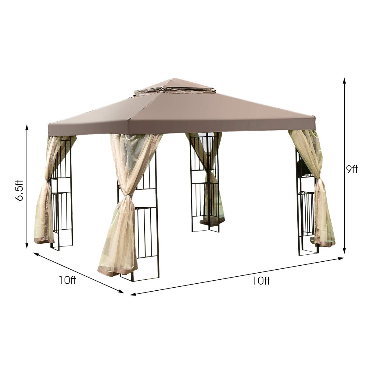 Tangkula 10x10 Feet Patio Gazebo, Outdoor Gazebo Canopy Shelter w/ Netting