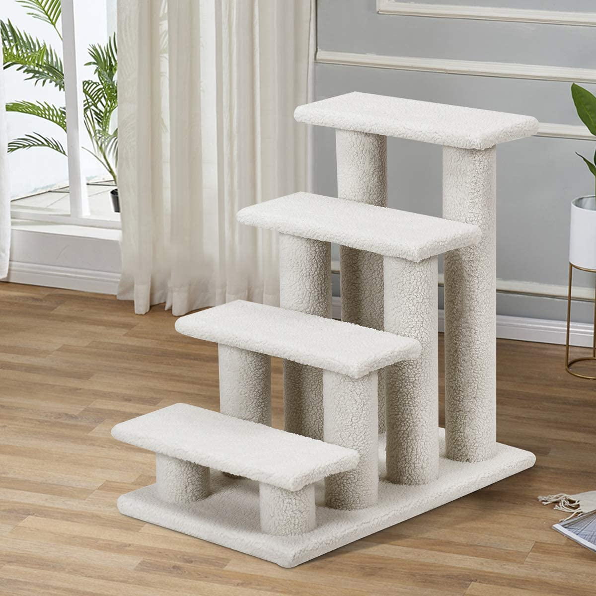 Tangkula Pet Stairs for Cats and Dogs, 4-Step Carpeted Ladder Ramp Cat Climber Cat Scratching Post