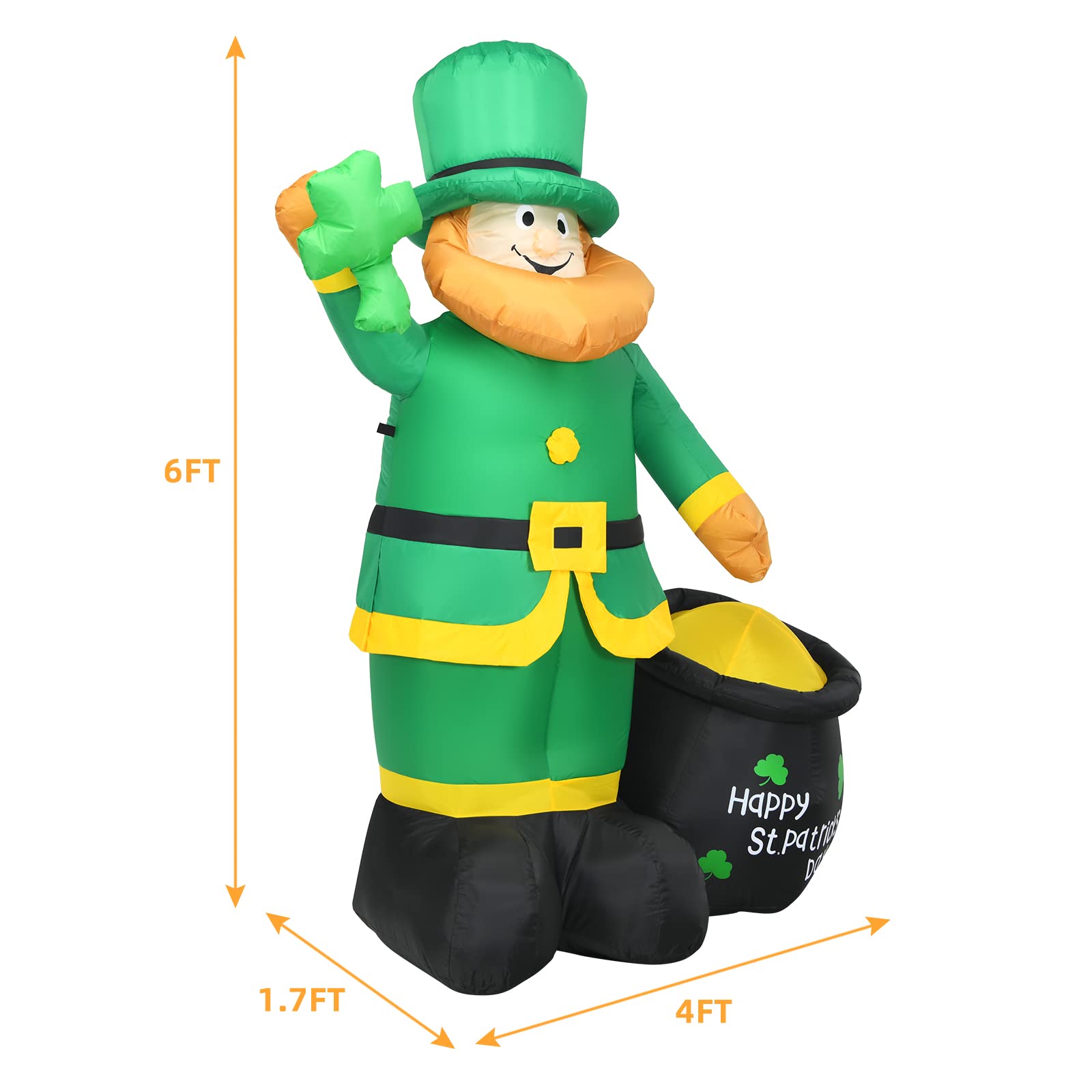 Tangkula St Patrick's Day Inflatable Leprechaun, Blow up Lighted Giant Doll Holding Shamrock and Pot of Gold