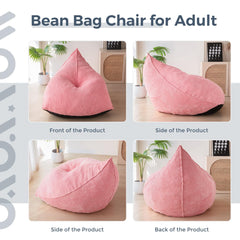 MAXYOYO Corduroy Bean Bag Chairs for Adult, Bean Bag Couch with Filler, Soft Lazy Sofa 43"x41"x35", Pink