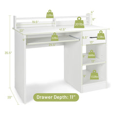 Tangkula White Computer Desk with Drawer & Keyboard Tray