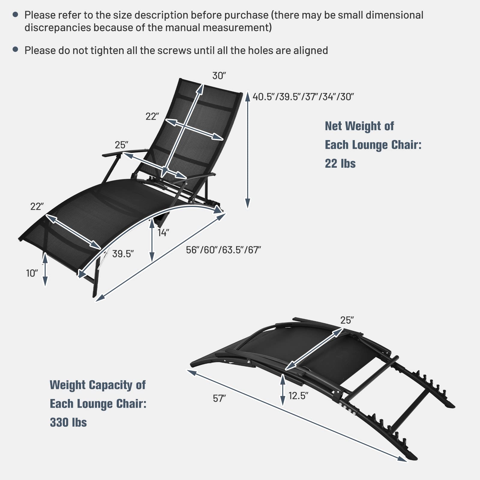 Tangkula Patio Chaise Lounge Set of 2, Outdoor Foldable and Stackable Chaise Lounge Chairs