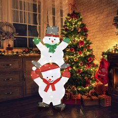 Tangkula 54 inches Christmas Double Snowman Yard Sign with LED Lights