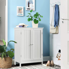 Tangkula Bathroom Floor Cabinet, Wooden Floor Storage Cabinet with Double Doors