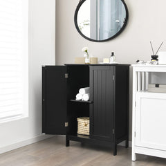 Tangkula Bathroom Floor Cabinet, Wooden Floor Storage Cabinet with Double Doors