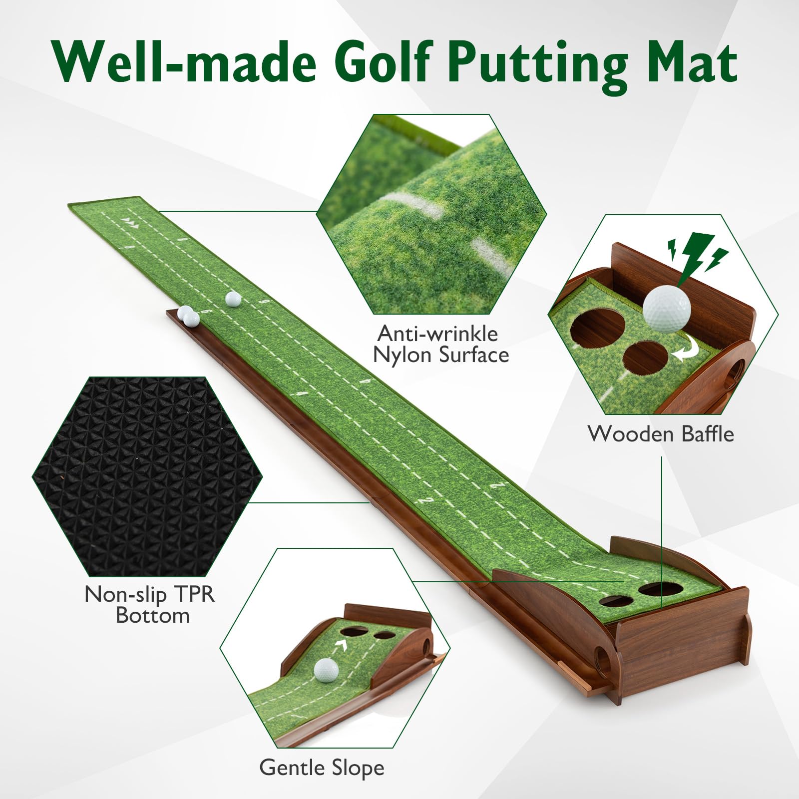 Tangkula 10 FT Golf Putting Green, 2/3-Hole Golf Putting Practice Mat with Auto Ball Return for Indoors & Outdoors