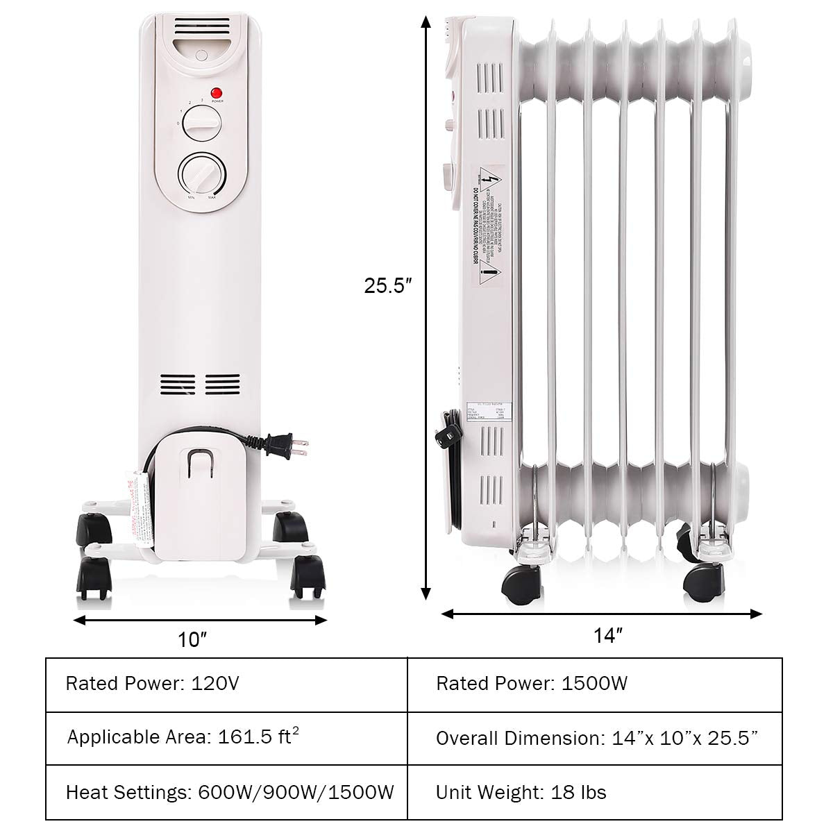 TANGKULA 1500W Oil-Filled Heater, Portable Radiator Heater with Adjustable Thermostat