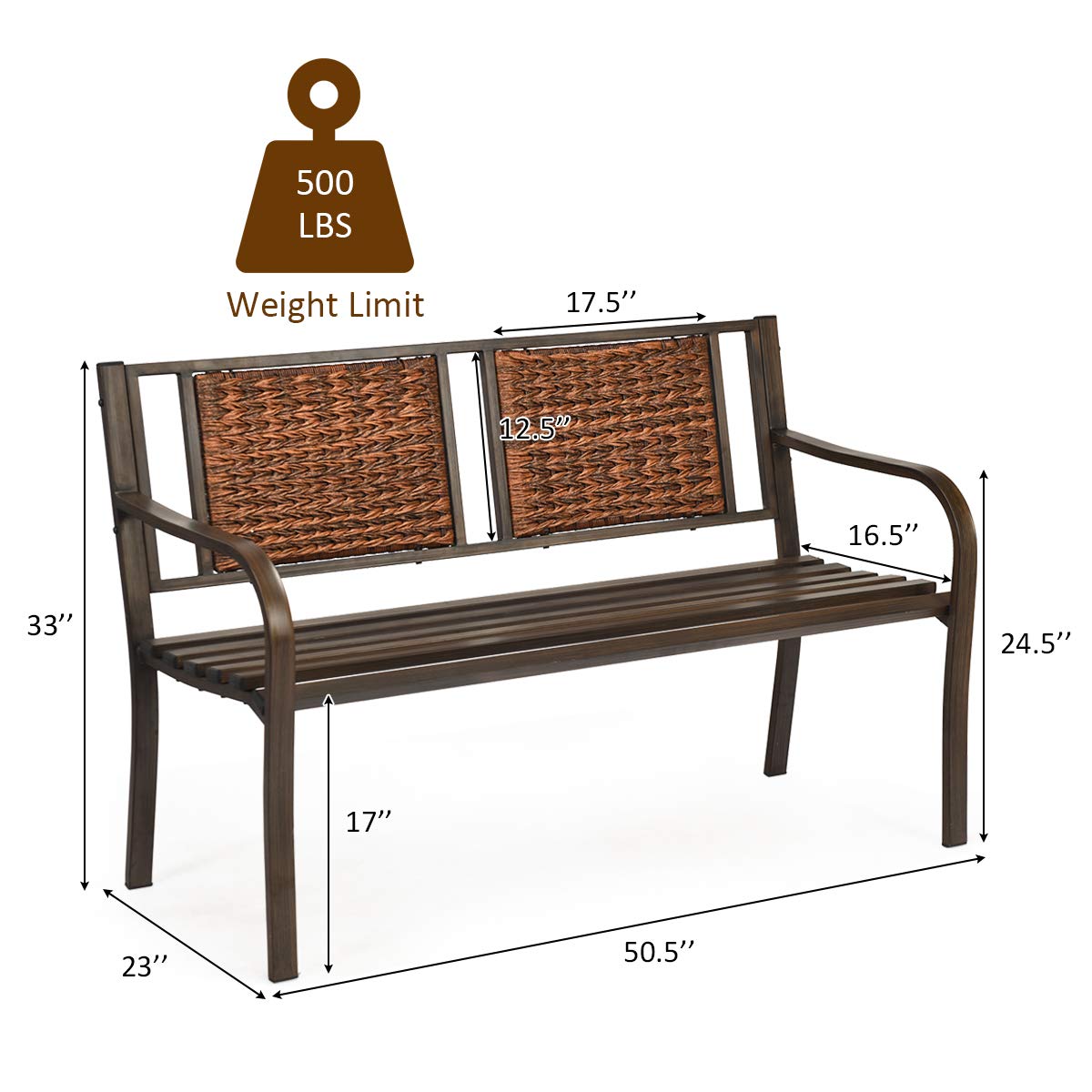 Patio Garden Bench with Wicker Backrest