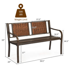 Patio Garden Bench with Wicker Backrest