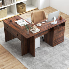 Tangkula L-Shaped Desk with 2 Storage Drawers, 59” Corner Computer Desk with File Drawer & Open Shelf