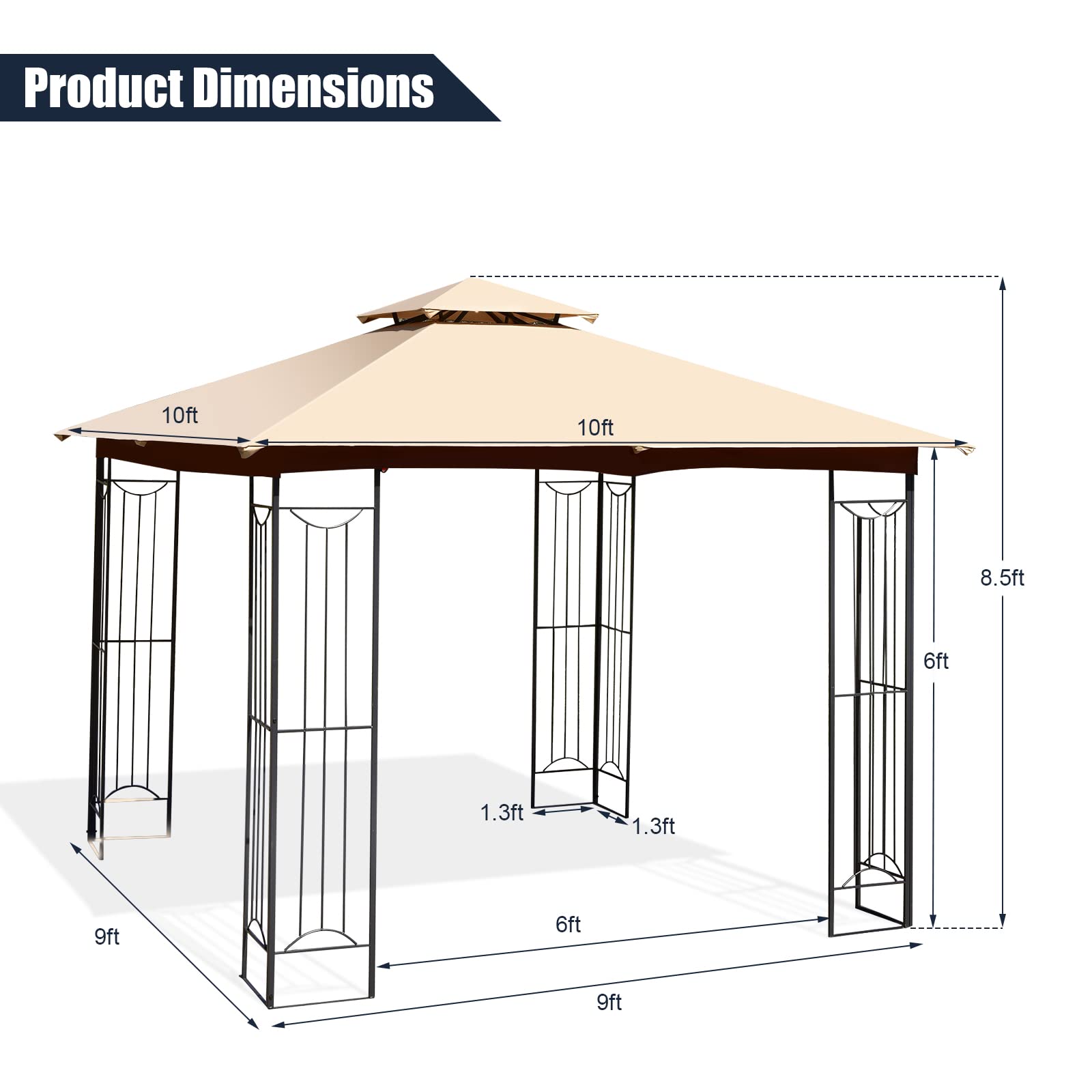 Tangkula 10 x 10 FT Patio Gazebo, Double Roof Outdoor Gazebo