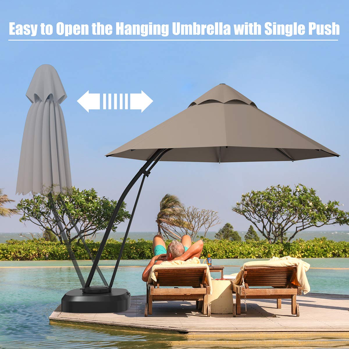 Tangkula 11 FT Offset Patio Umbrella, Aluminum Frame Double Top Hanging Umbrella with Weight Base