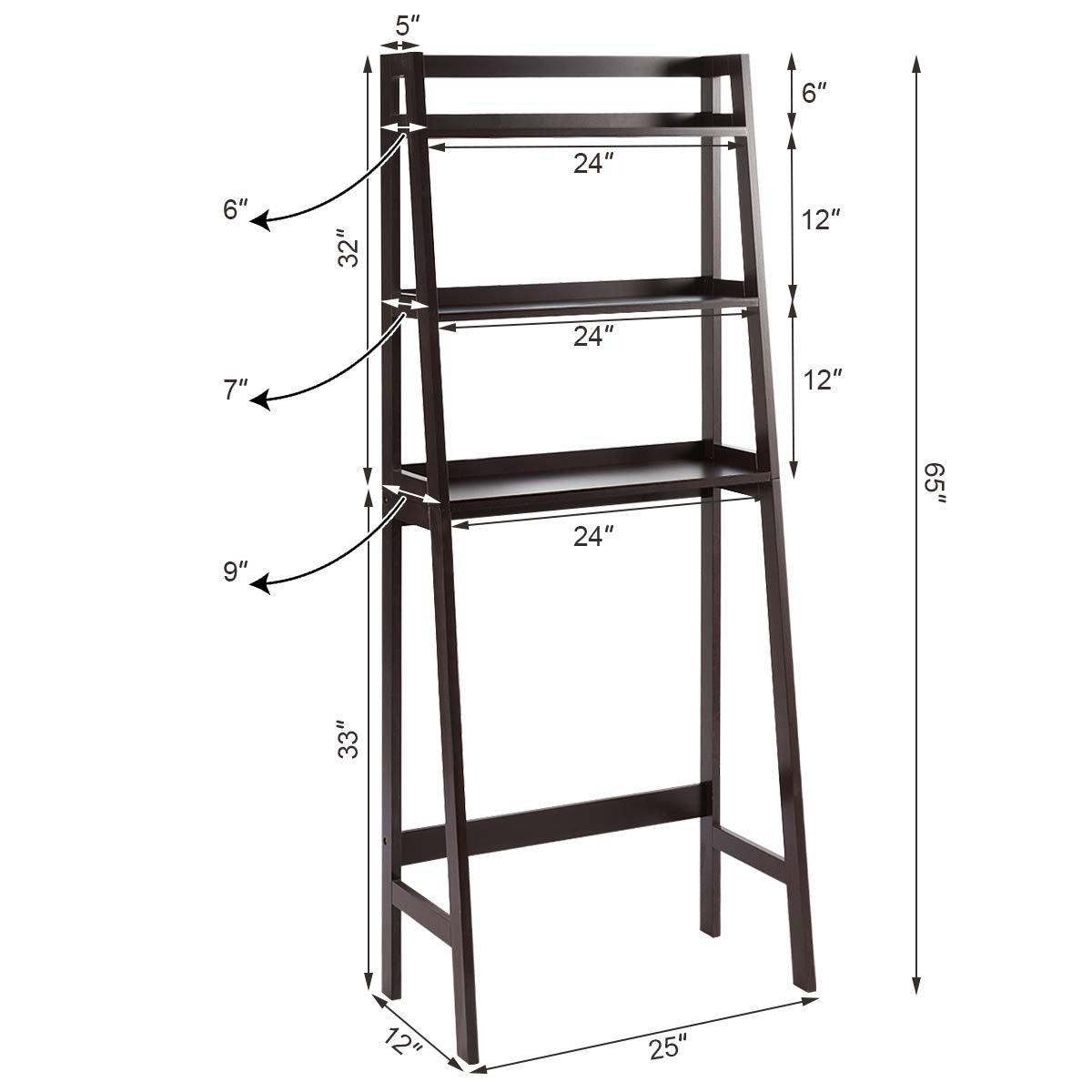 Tangkula Bathroom Space Saver, Over The Toilet Storage Rack, Free Standing 3-Shelf Bathroom Organizer