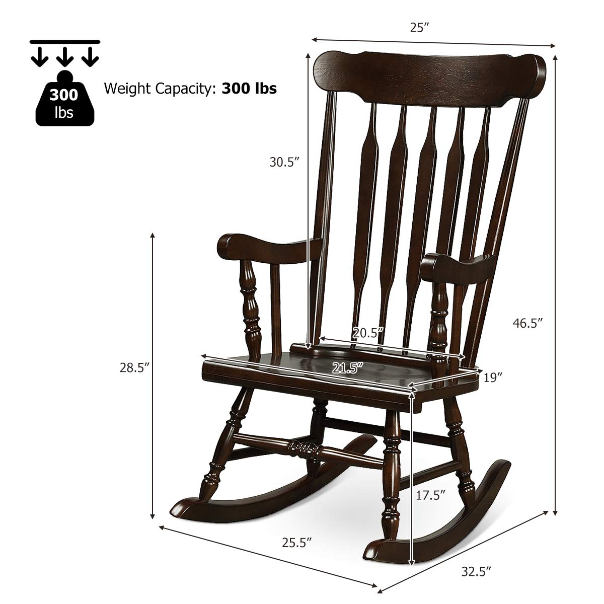 Tangkula Patio Rocking Chair Solid Wood, Outdoor Porch Rocker Chair, Ideal for Garden, Backyard & Balcony