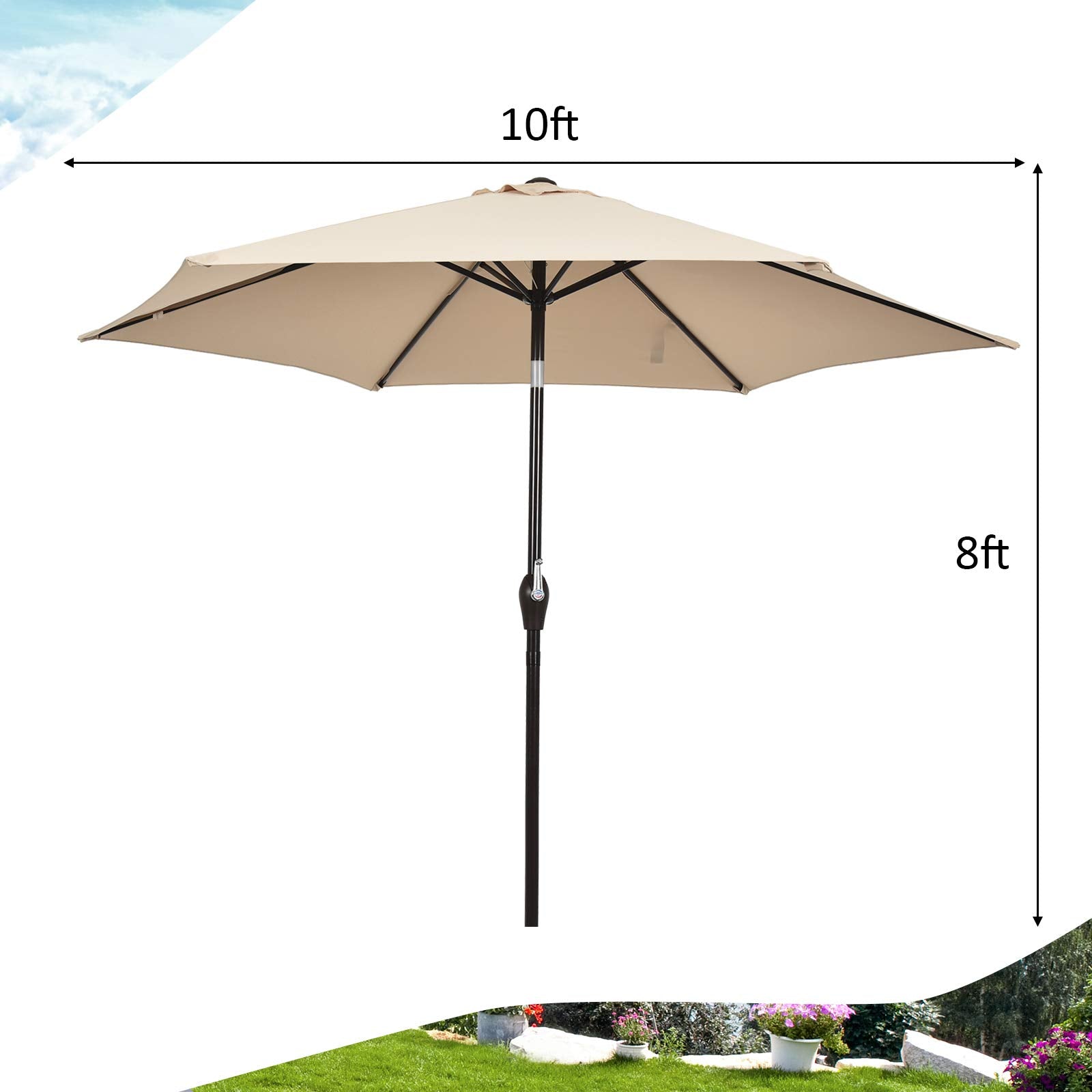 10FT Patio Umbrella, Outdoor Market Table Umbrella with Push Button Tilt