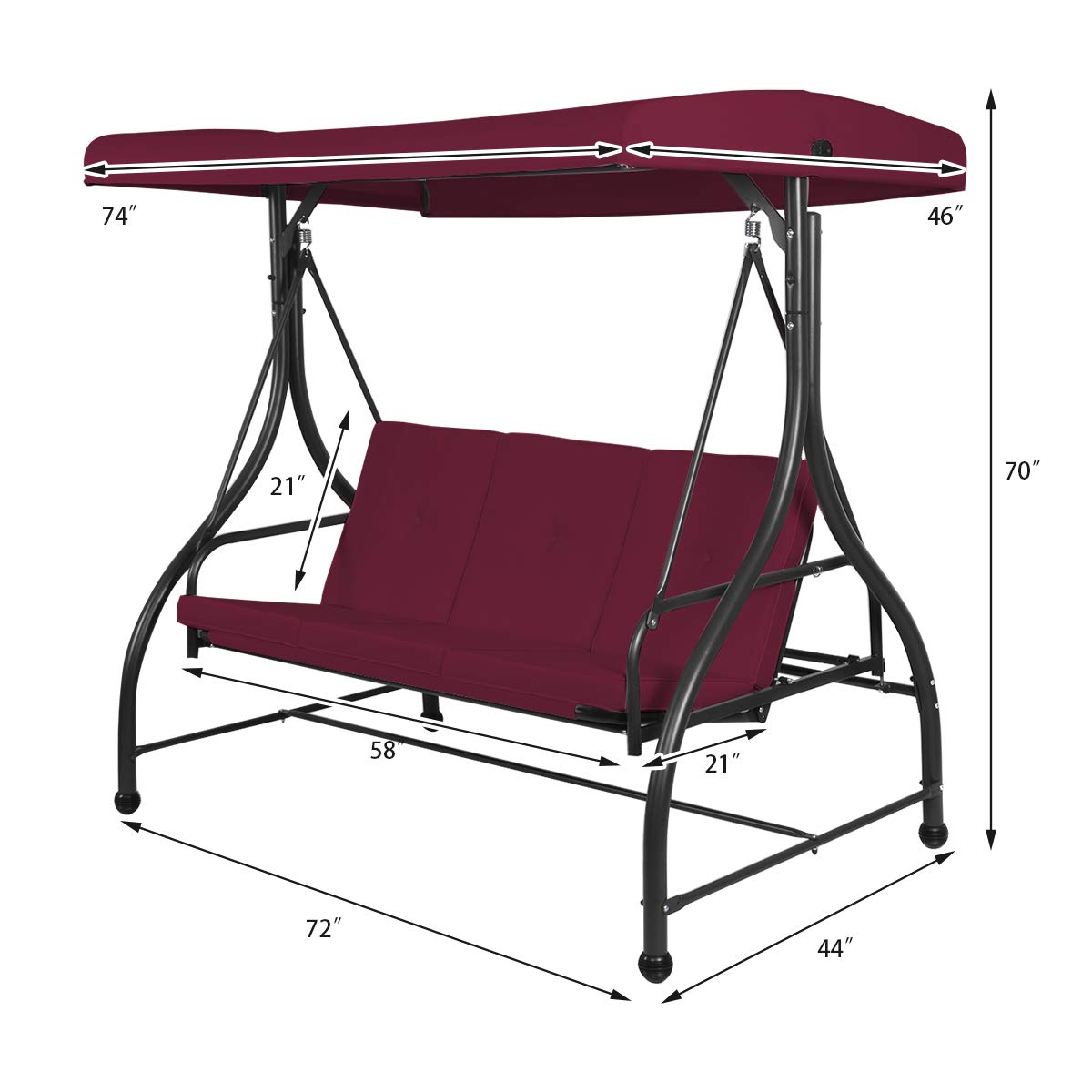 Tangkula 3 Seats Converting Patio Swing