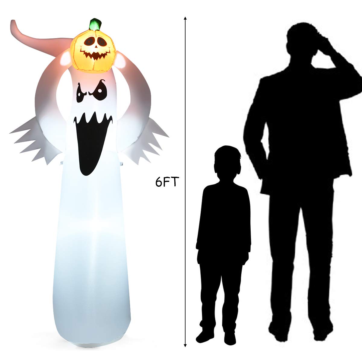 Tangkula Halloween Decorations, Halloween Inflatable Ghost With Led Lights