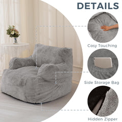 MAXYOYO Giant Bean Bag Chair, Faux Fur Stuffed Bean Bag Couch for Living Room, Grey