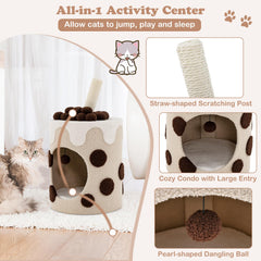 Tangkula Bubble Tea Cat Tree Tower, 26.5 Inch Cat Condo Furniture with Scratching Post