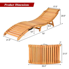 Tangkula Folding Patio Lounge Chair, Solid Eucalyptus Wood Sun Lounger Chair