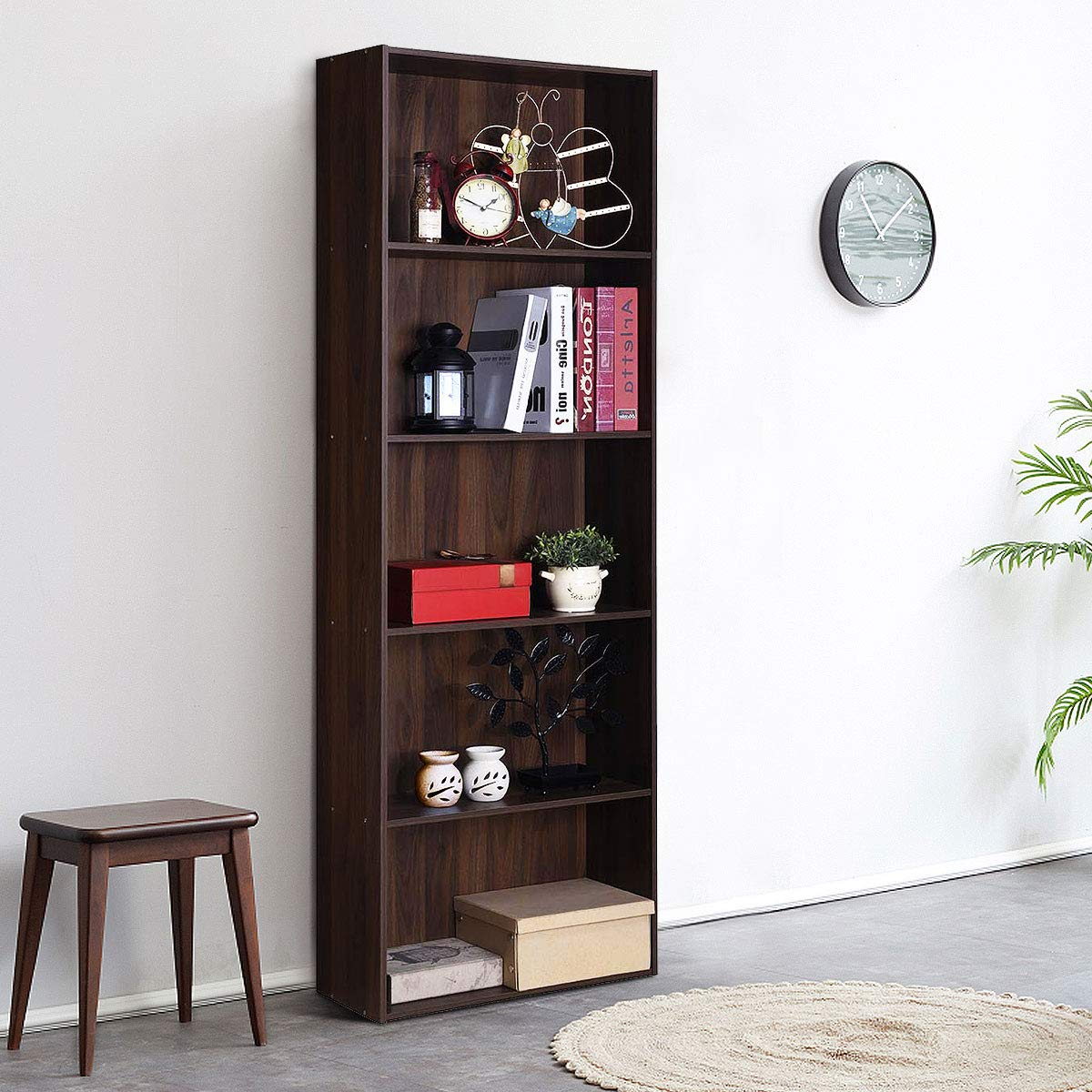 Tangkula 5-Shelf Bookcase, 23.5''L x 9.5''W x 67''H