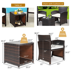 Tangkula 3-Piece Outdoor PE Rattan Furniture Set, Patio Conversation Set w/Chair & Storage Coffee Table