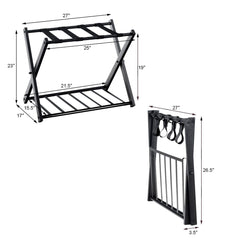 Tangkula Luggage Rack , Folding Metal Suitcase Luggage Stand, Double Tiers Luggage Holder with Shoe Shelf