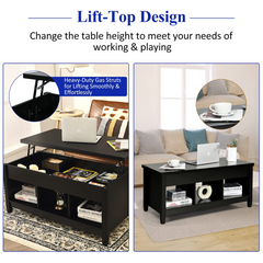 TANGKULA Modern Coffee Table w/Hidden Compartment and Open Storage Shelf for Living Room Office Reception Room