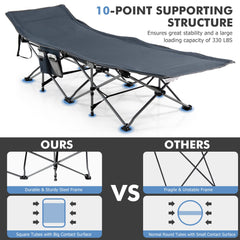 Tangkula Camping Cot for Adults, Folding Sleeping Cot with Removable Mattress, Pillow, Side Pocket