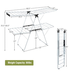 Tangkula 2-Level Clothes Drying Rack, Foldable Drying Hanger w/ Height-Adjustable Gullwing, Steel Frame