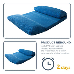 MAXYOYO Bean Bag Folding Sofa Bed with Corduroy Washable Cover, Extra Thick and Long Floor Sofa for Adults, Blue