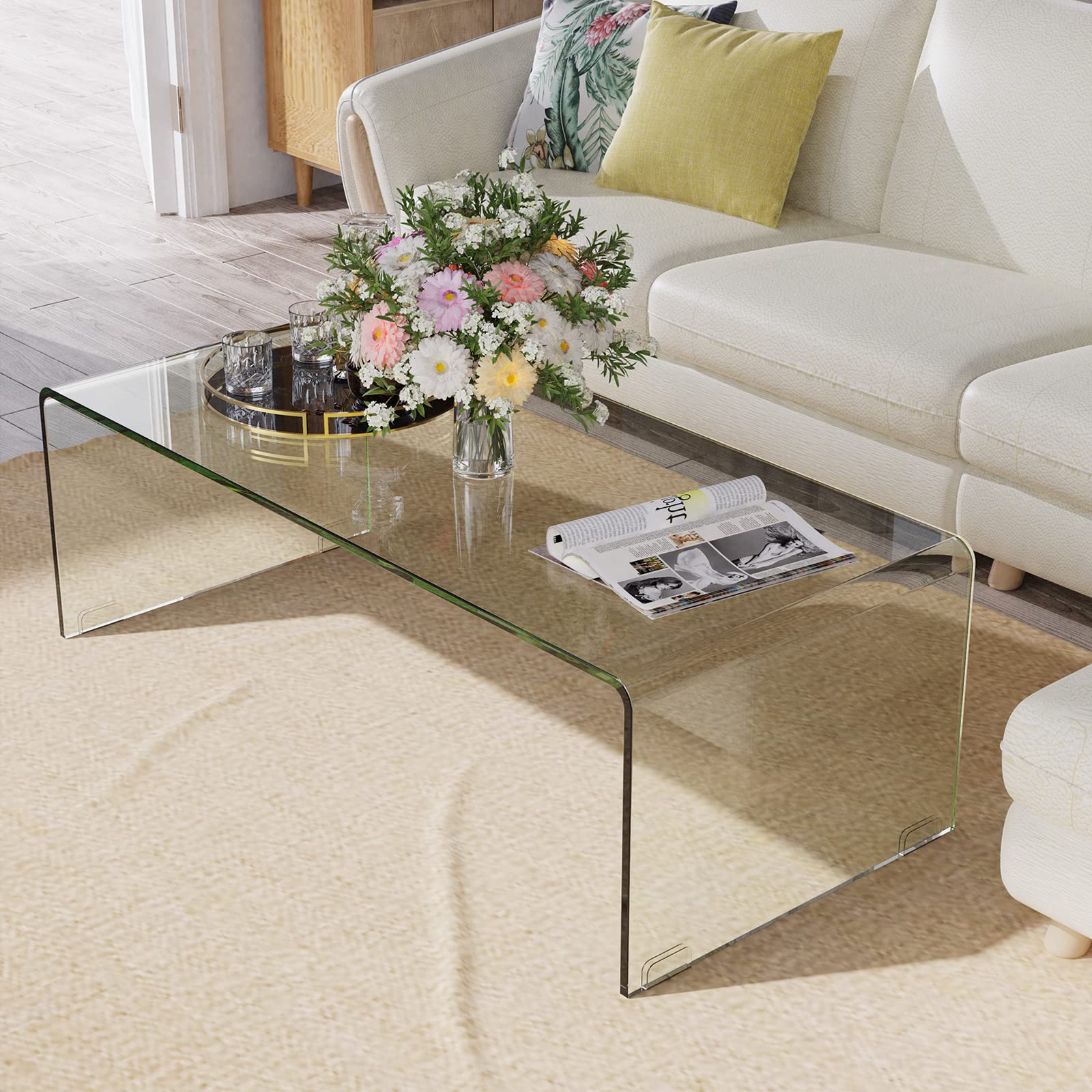 Tangkula Tempered Glass Coffee, Clear Coffee Table