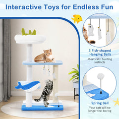 Tangkula Ocean-Themed Cat Tree, 3-Level Cat Tower, 34"