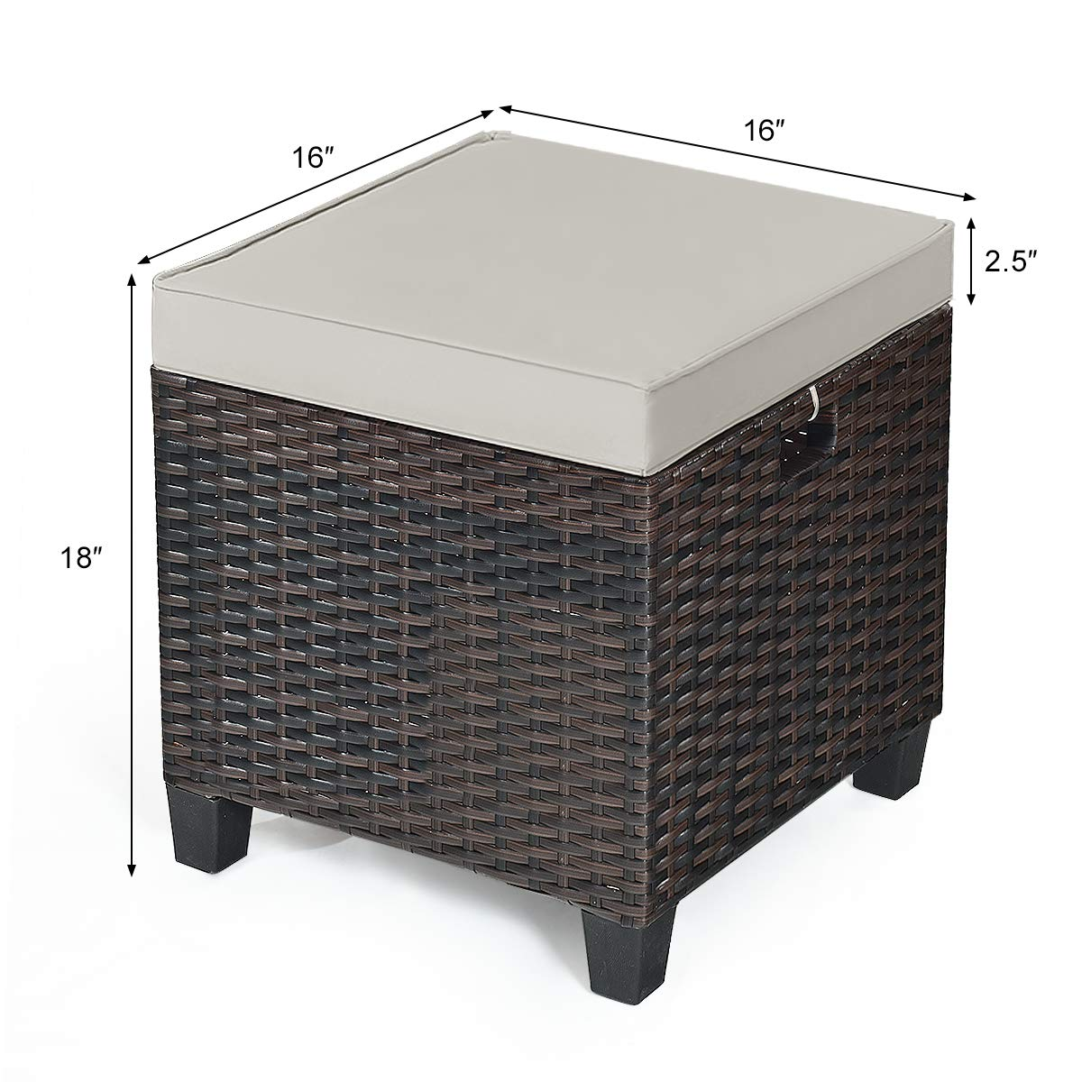 Tangkula 2 Pieces Outdoor Patio Ottoman, All Weather Rattan Wicker Ottoman Seat