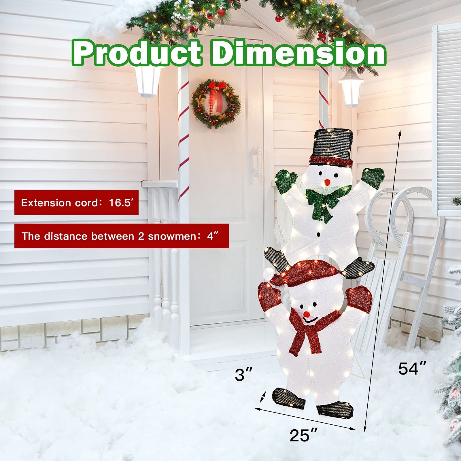 Tangkula 54 inches Christmas Double Snowman Yard Sign with LED Lights