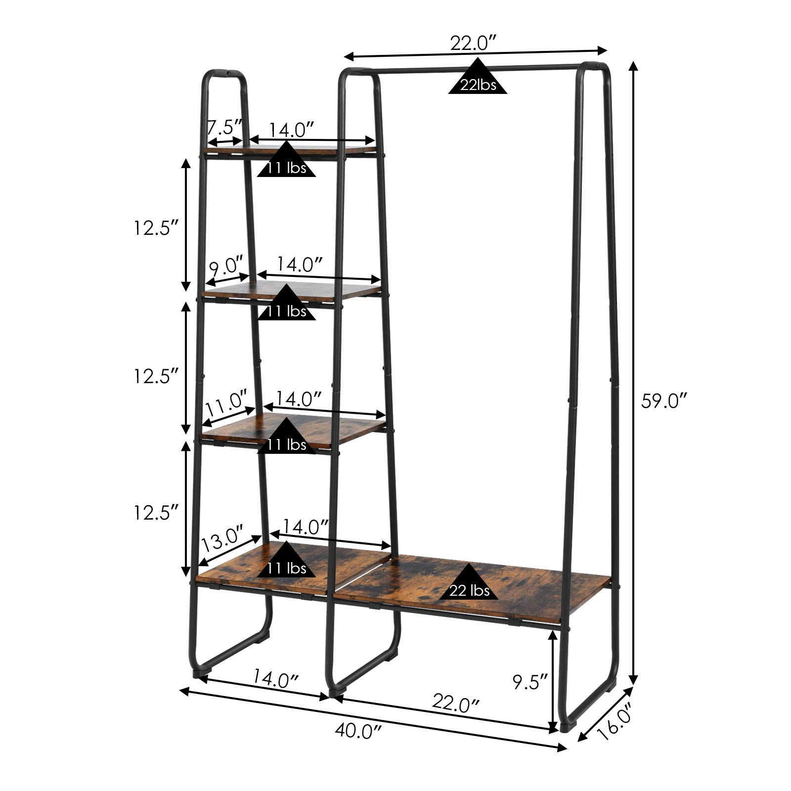 Tangkula Garment Rack with Shelves, Clothes Rack with 5 Shelves & Hanging Bar