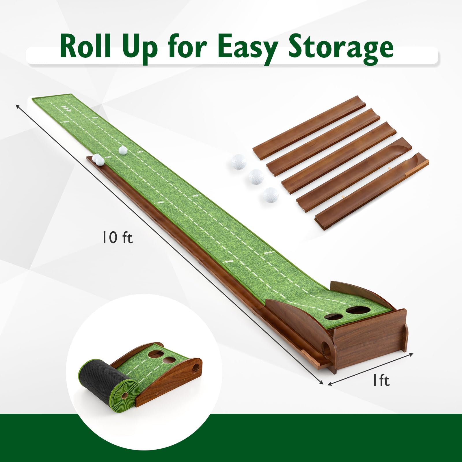 Tangkula 10 FT Golf Putting Green, 2/3-Hole Golf Putting Practice Mat with Auto Ball Return for Indoors & Outdoors