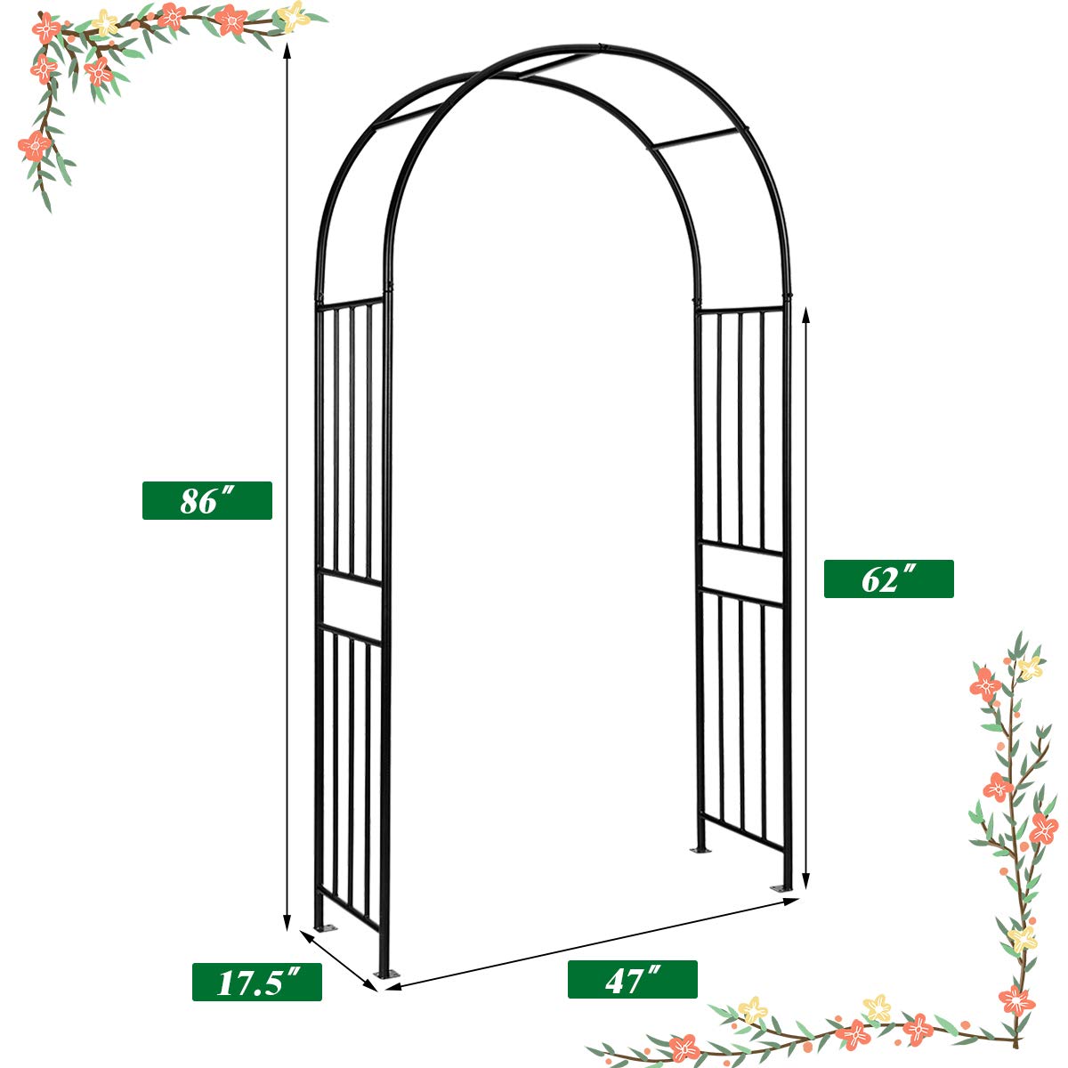 7.2 Ft Garden Arbor, Metal Trellis Arch for Climbing Plants, Indoor Outdoor Rose Arbor with Gate