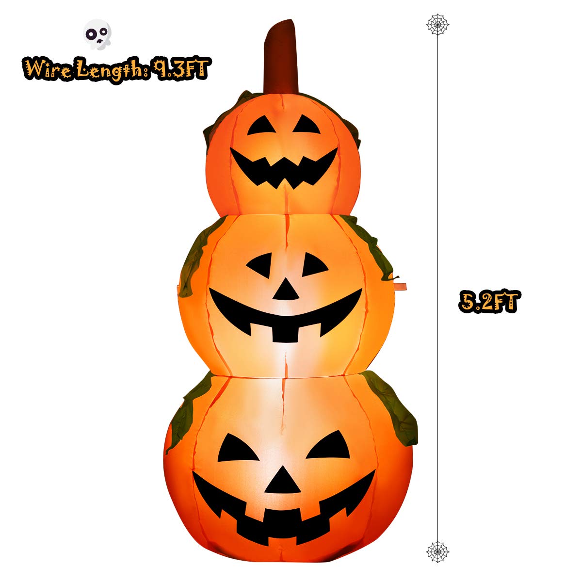 Tangkula 5.2 Ft Halloween Inflatable 3-Pumpkin Stack