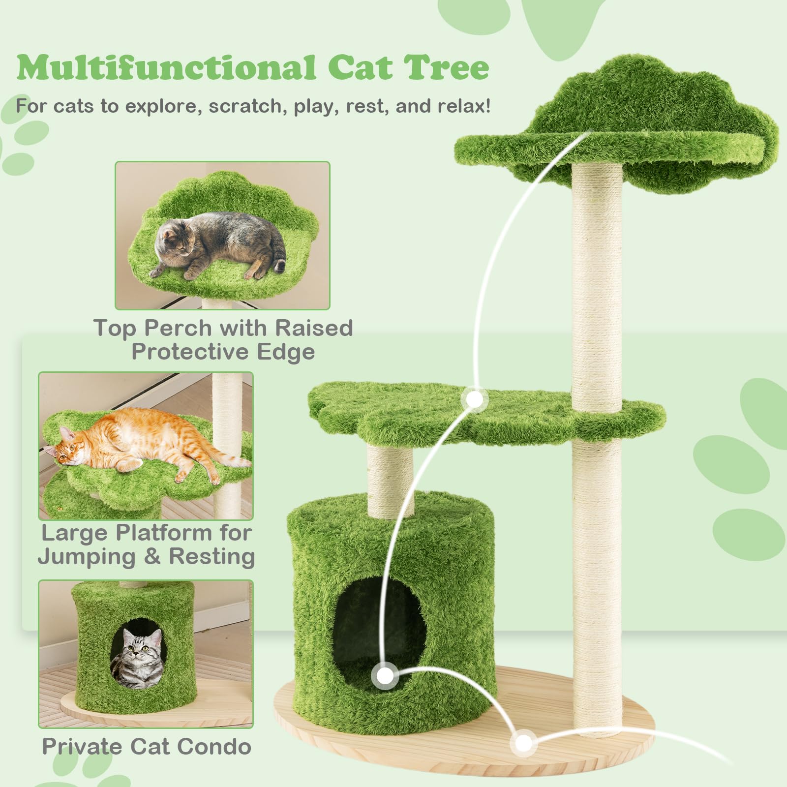 Tangkula Cat Tree Tower, Multi-Level Modern Wood Cat Tower, 38"