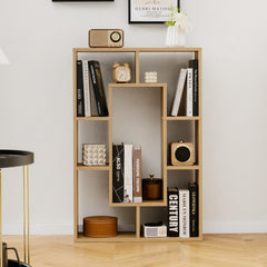 Tangkula 35.5” Geometric Bookshelf, Freestanding Wood Open Bookcase with 7 Cubes, Anti-Toppling Devices