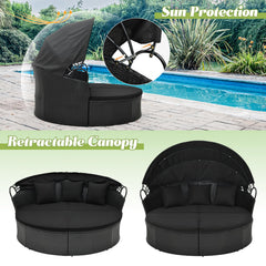 Tangkula Outdoor Patio Round Daybed with Retractable Canopy