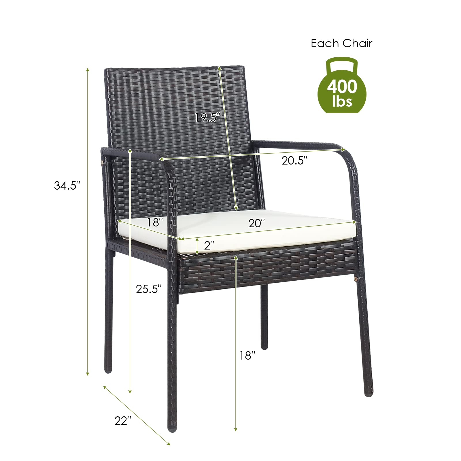 4 Pieces Patio Rattan Dining Chair Set