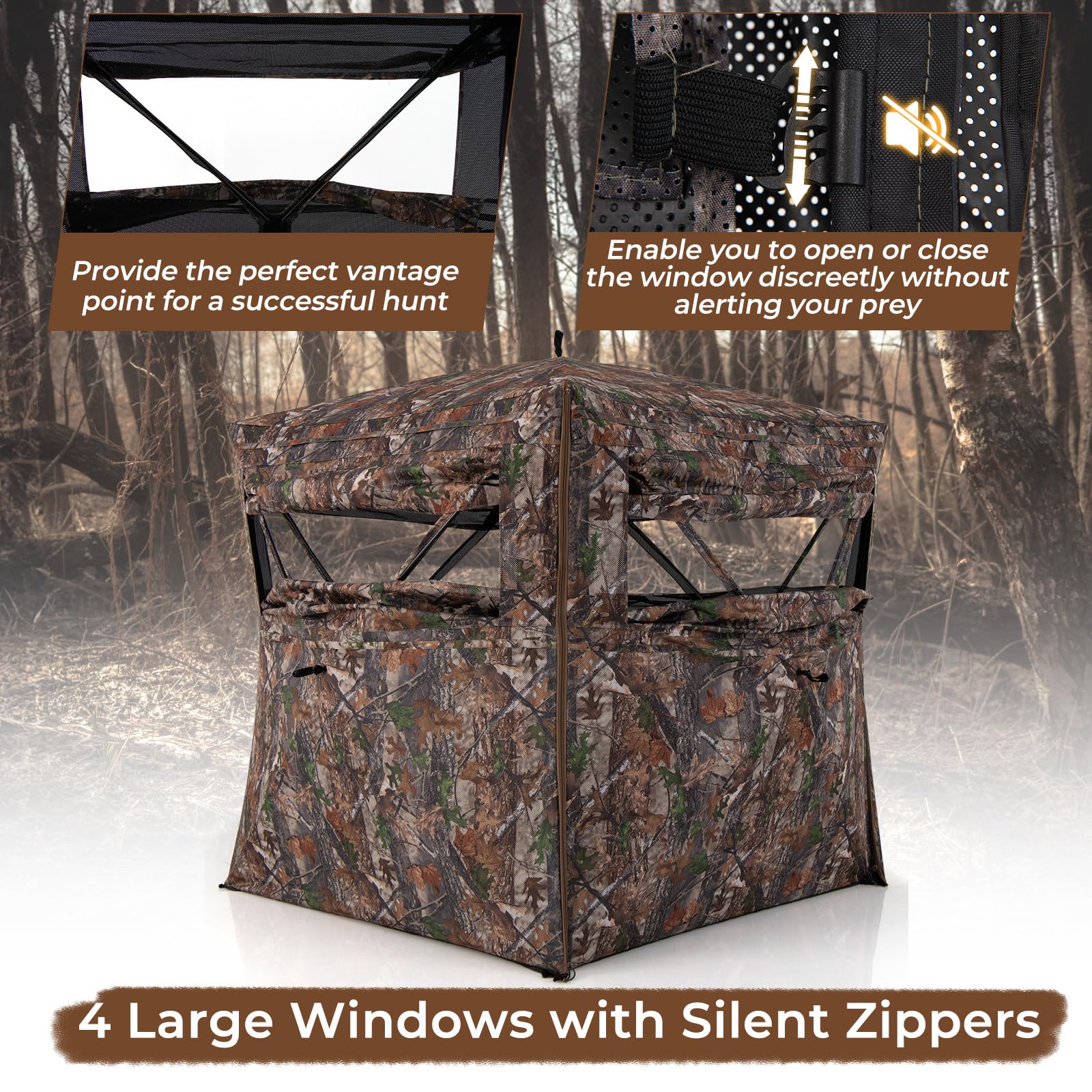 Tangkula Hunting Blind, 2-3 Person 360 Degree One-Way See-Through Ground Blind with Full-Open Door & Sliding Windows