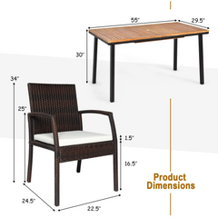 Tangkula 7 Pieces Outdoor Dining Set, Steel Frame Patio Dining Table Set w/ 6 Rattan Armrest Chairs