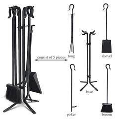 Tangkula 5 Pieces Fireplace Tools Wrought Iron Toolset 4 Tools & Decor Holder Indoor Outdoor Tong