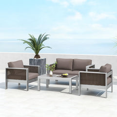 Tangkula Patio Aluminum Loveseat Sofa, Outdoor Furniture Set with Thick Back & Seat Cushions (Gray)