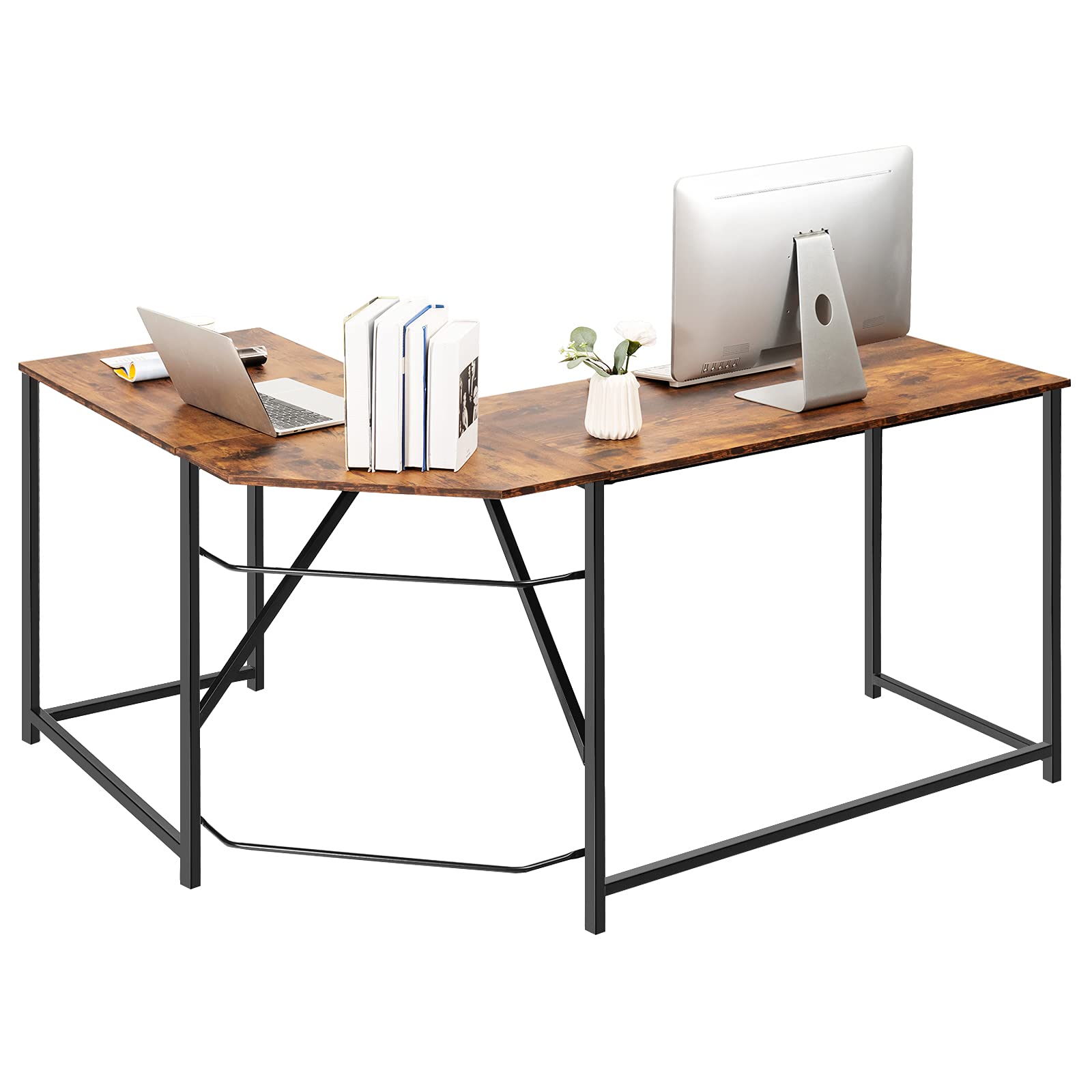 L Shaped Corner Computer Desk, 58 Inch Computer Workstation with Reinforced Metal Frame